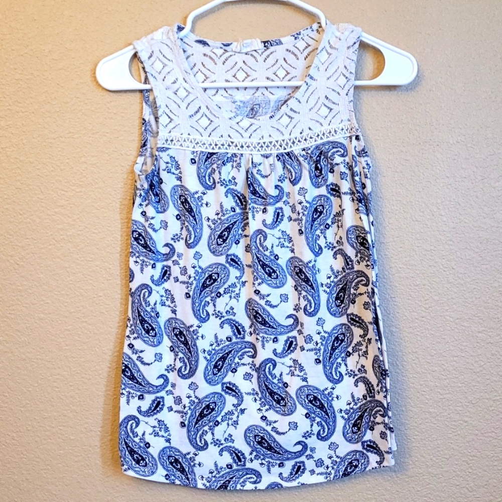 Cream & Blue Paisley Top